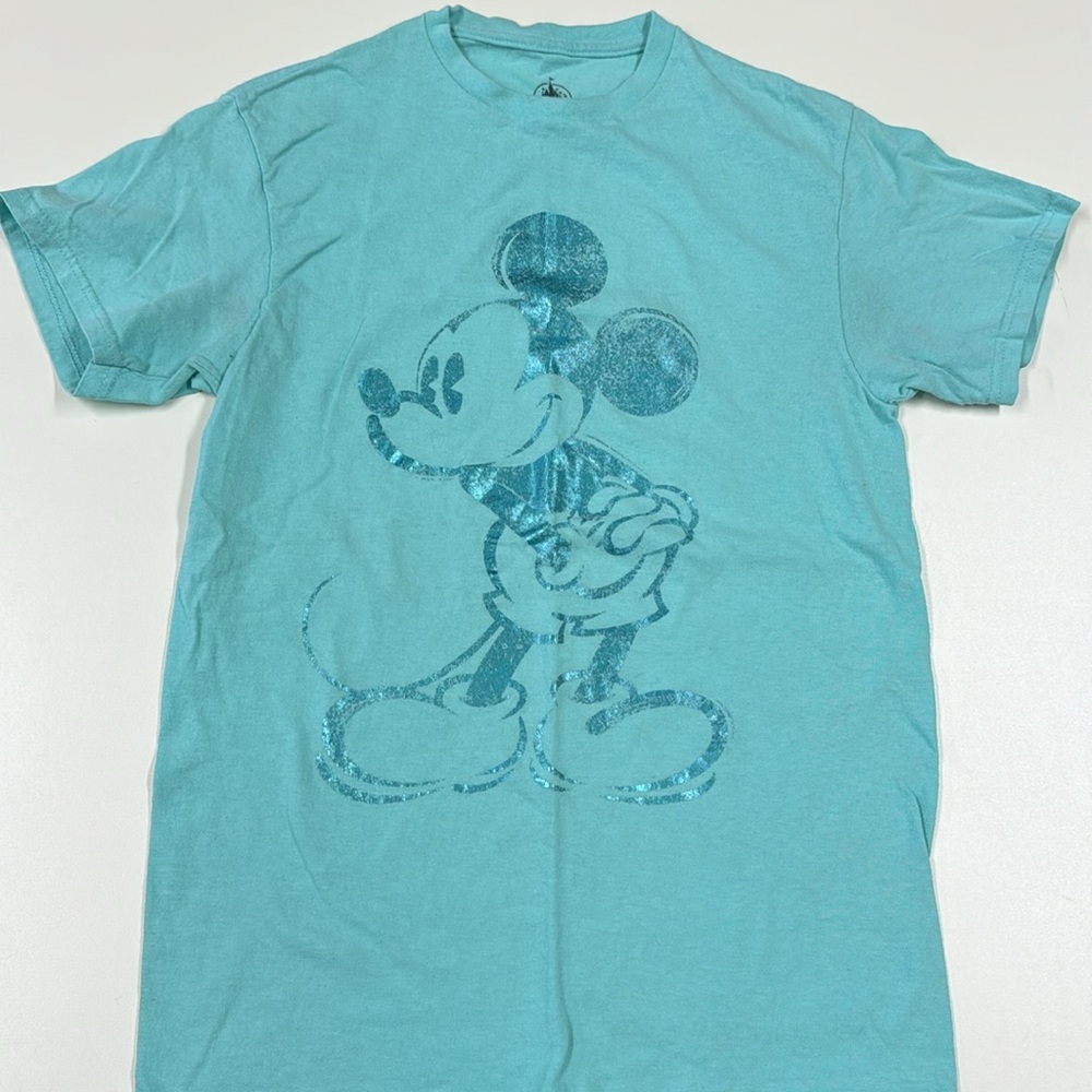 Disney Parka Teal Sparkly Mickey Mouse T-Shirt - Picture 2 of 3